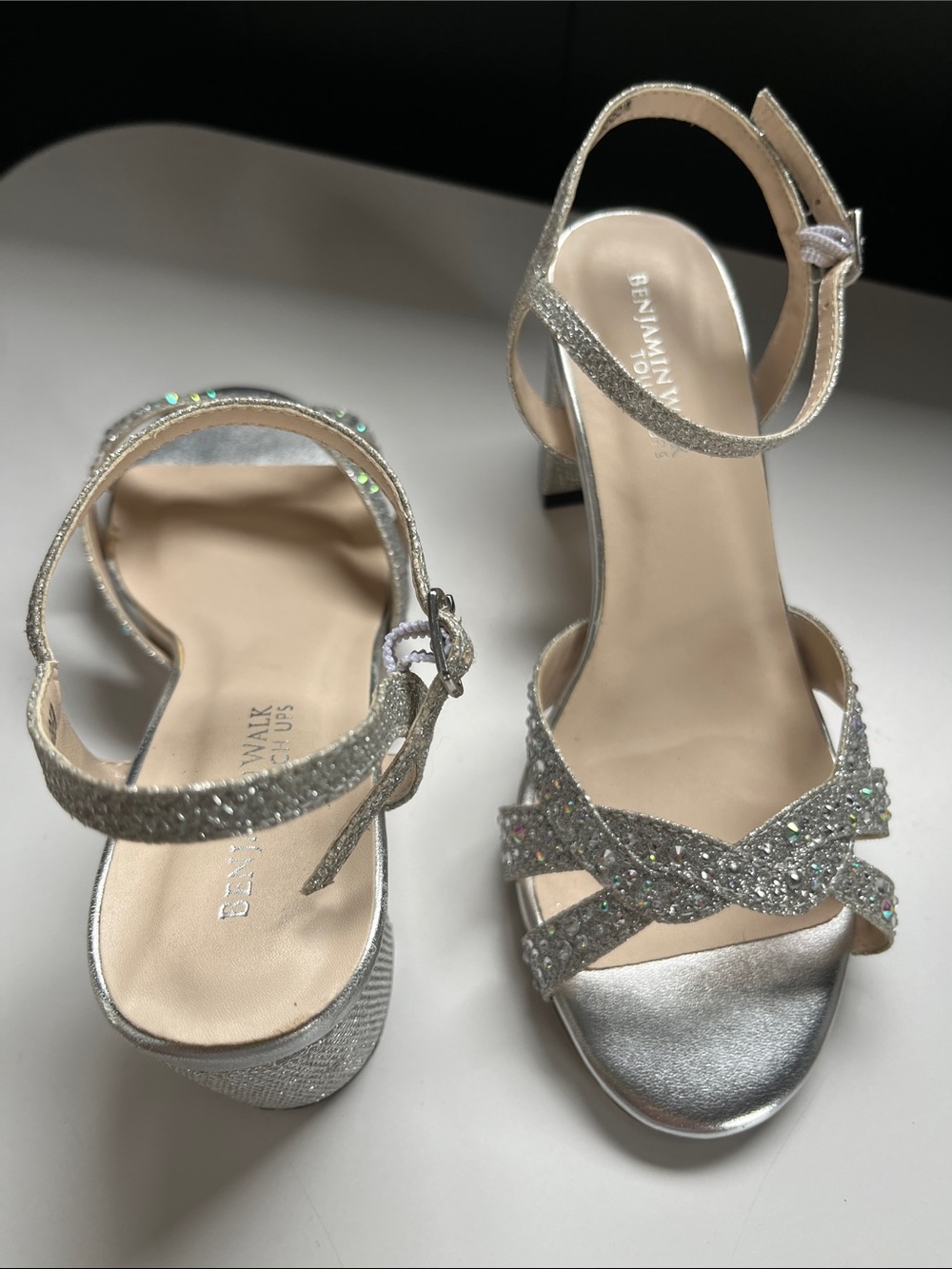Benjamin Walk Silver Rhinestone Block Heel Sandals